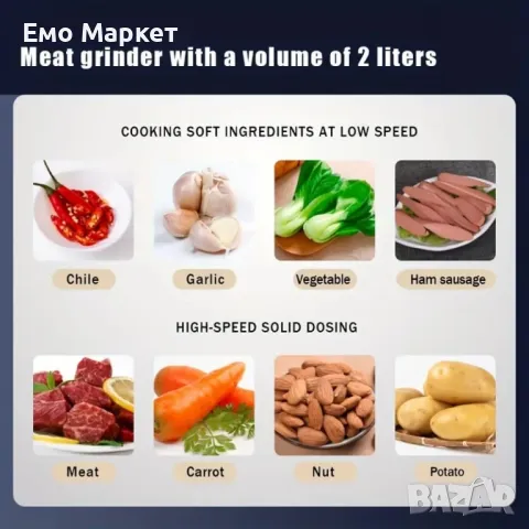 Висококачествен електрически чопър за смилане на месо,ядки и зеленчуци с обем 3 литра, снимка 8 - Чопъри и пасатори - 49277047