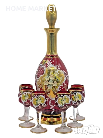 Murano Italy   Circa 1957  Bischoff Cordials Venetian Italian set with  Ruby Red end 18 k Gold  , снимка 16 - Антикварни и старинни предмети - 52718437
