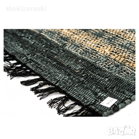 Килим тип черга с ресни, черно с бежово, 3 размера, снимка 6 - Килими - 53511558