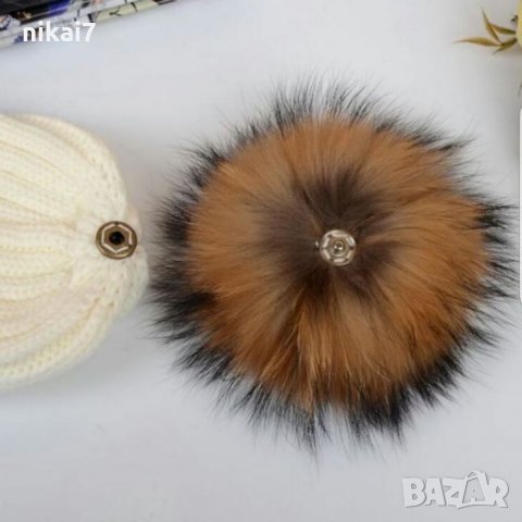 дамска шапка зимна голям естествен пух лисица тик так копче и се сваля, снимка 16 - Шапки - 27153947
