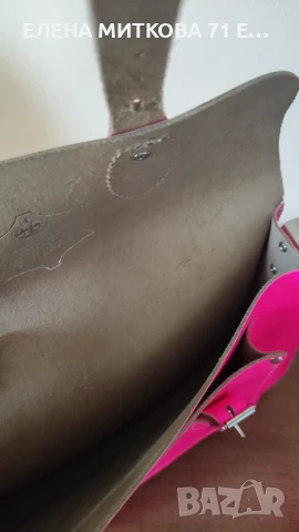 Маркова английска чанта от естествена кожа в неоново розово нова, снимка 6 - Чанти - 50760586