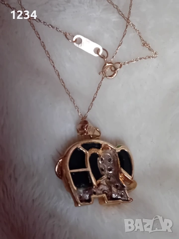 Винтидж с диаманти и оникс  фирмено златно колие слонче ръчно изработено , снимка 3 - Колиета, медальони, синджири - 53451939