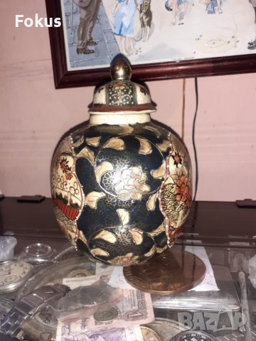 Сатцума Satsuma стара ваза буркан порцелан маркиран, снимка 4 - Антикварни и старинни предмети - 43170975