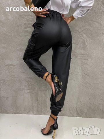 Дамски кожени панталони с прав крачол с прав ластик на талията, 2цвята, снимка 8 - Панталони - 43718611