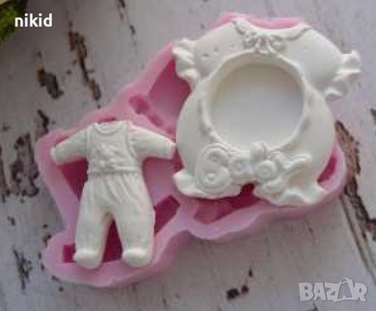 Бебешко боди ромпър Baby рамка снимка силиконов молд форма фондан шоколад гипс калъп декор украса, снимка 1 - Форми - 40684078