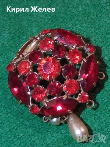 СТАРА БРОНЗ БРОШКА с БОХЕМСКИ КРИСТАЛ и ГРАНАТ 4950