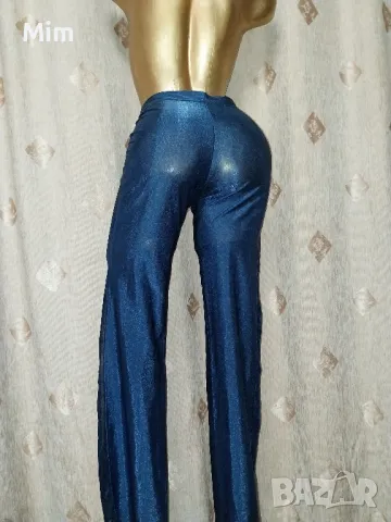 М Син панталон странично с прозрачен еластичен тюл , снимка 4 - Панталони - 50062503