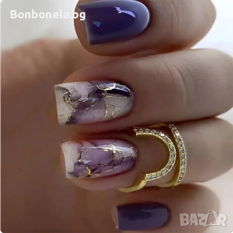 Самозалепващи изкуствени нокти 24 бр. + лепило в комплект, снимка 14 - Продукти за маникюр - 53033538