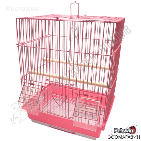 Клетка за Папагал - 29.5см/22см/38см - с Аксесоари - Розова Разцветка