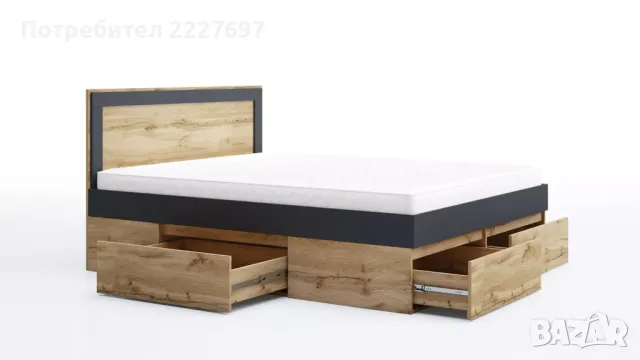 Спалня Лео 10 за матрак 160/200 - дъб вотан/антрацит, снимка 1
