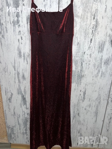 Нова дълга с цепка еластична парти коктейлна официална блестяща бордо рокля, снимка 5 - Рокли - 51634222