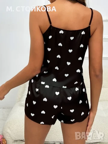 сатененена пижама - потник и къси гащи, снимка 2 - Пижами - 51207177