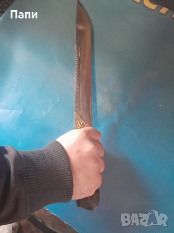 Голям ловен нож от биволски рог с бронз, снимка 4 - Ножове - 38390874