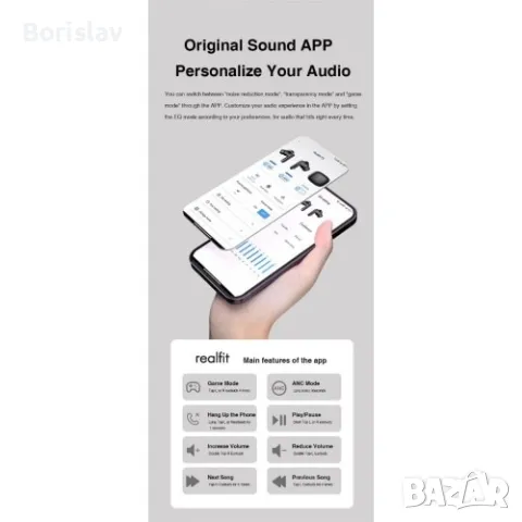 Безжични слушалки Planet Tech Realfit F3, Bluetooth 5.4, ANC Активно шумопотискане, Stereo Superb Ba, снимка 3 - Bluetooth слушалки - 49787382
