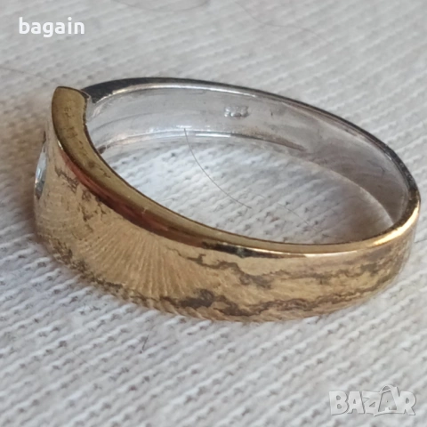 Сребърен пръстен с топаз и позлата., снимка 2 - Пръстени - 53113174