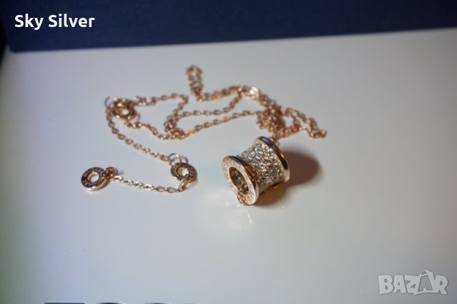 Колие с розово сребро BVLGARI, снимка 3 - Колиета, медальони, синджири - 28087750