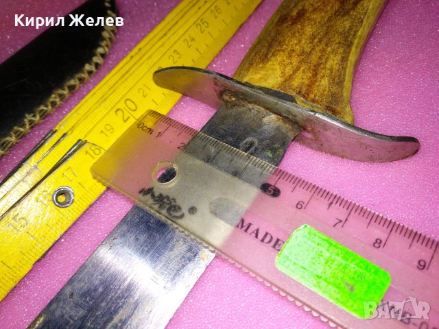 СТАР ОГРОМЕН ЛОВЕН НОЖ с ДРЪЖКА от ЕЛЕНОВ РОГ РЪЧНА МАЙСТОРСКА ИЗРАБОТКА с ДЪРВЕНА КАНИЯ 43156, снимка 6 - Ножове - 44009908