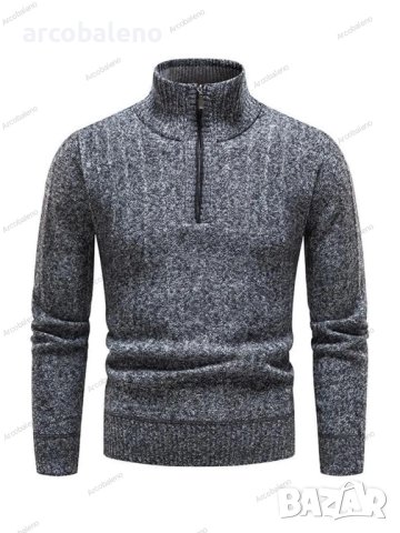 Мъжки ежедневен пуловер с V-образно деколте и цип със стояща яка, 3цвята - 023, снимка 14 - Пуловери - 43148208