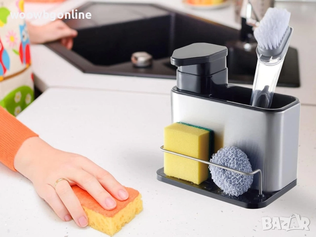 Дозатор за кухненска мивка – органайзер за течен сапун и контейнер за гъба, снимка 10 - Аксесоари за кухня - 51822967