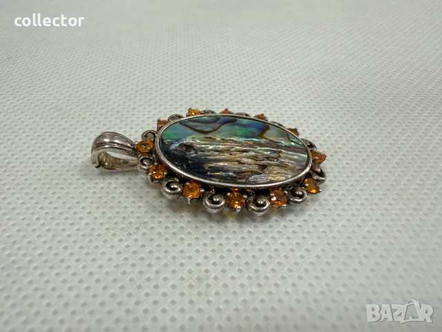 Сребърна висулка с кралски седеф и циркони. №7699, снимка 3 - Колиета, медальони, синджири - 52687724