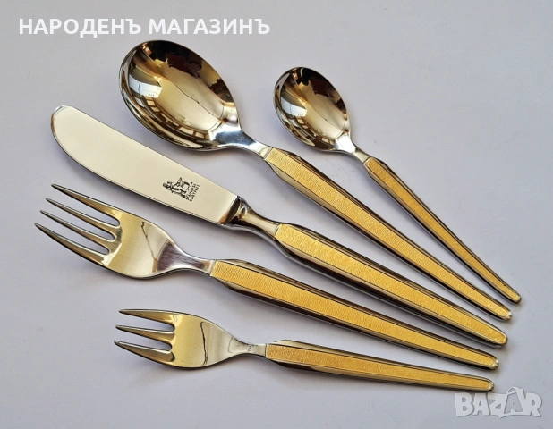 LUXADOR - SOLINGEN - Немски позлатени прибори за хранене сервиз за 6 човека нож ножове вилици лъжици, снимка 6 - Други ценни предмети - 53341880
