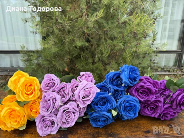 Изкуствени цветя роза с 9 или 10 глави, снимка 2 - Изкуствени цветя - 36558258