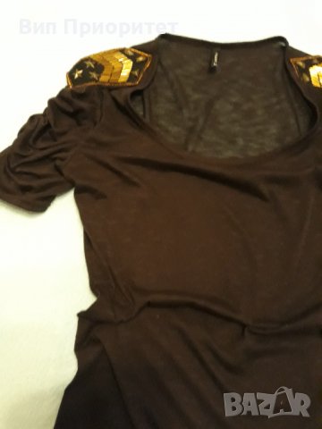 Блуза с къс ръкав биопамук-изтънен , дишащ и леко прозрачен, с пагони от ефектни златни орнаменти , снимка 9 - Тениски - 37509340