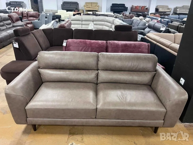 Бежов кожен диван тройка - 100 % естествена кожа., снимка 5 - Дивани и мека мебел - 52148001