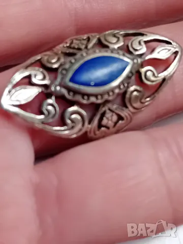 Старинен сребърен ажурен пръстен с Лазурит, снимка 4 - Пръстени - 50206710
