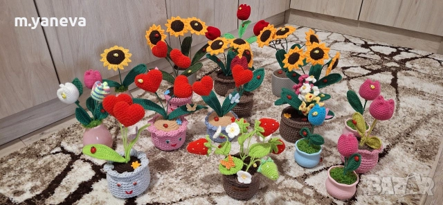 ръчно плетени цветя, снимка 5 - Изкуствени цветя - 53047041