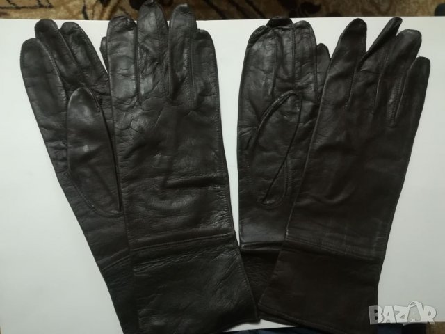 Дълги тъмно кафяви дамски ръкавици естествена кожа, снимка 4 - Ръкавици - 27462100