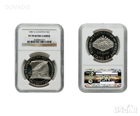 1987-S Constitution S$1 - NGC PF 70 - САЩ Възпоментелна Монета Сребърен Долар, снимка 3 - Нумизматика и бонистика - 43773246