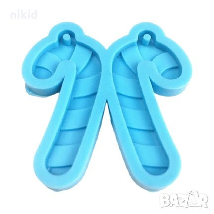 Коледно Бастунче силиконов молд форма фондан шоколад смола направа обеци висулка бижу, снимка 2 - Форми - 33293317