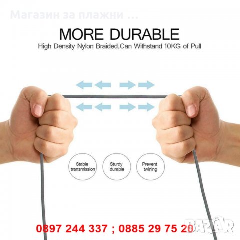 USB кабел Type C - с текстилно покритие, снимка 9 - USB кабели - 28271209