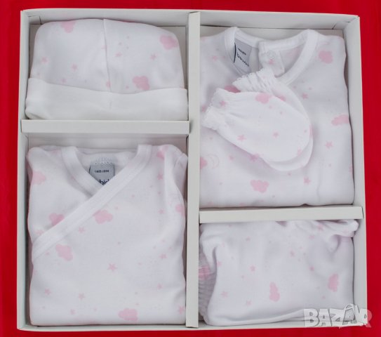 Бебешки памучен комплект от 5 части в бяло и розово марка babidu , снимка 2 - Комплекти за бебе - 32921049