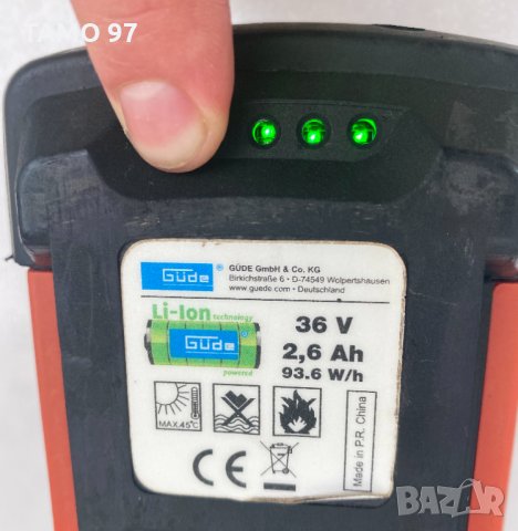 Акумулаторна батерия GÜDE 36V 2.6Ah с индикатор, снимка 3 - Други инструменти - 29118444