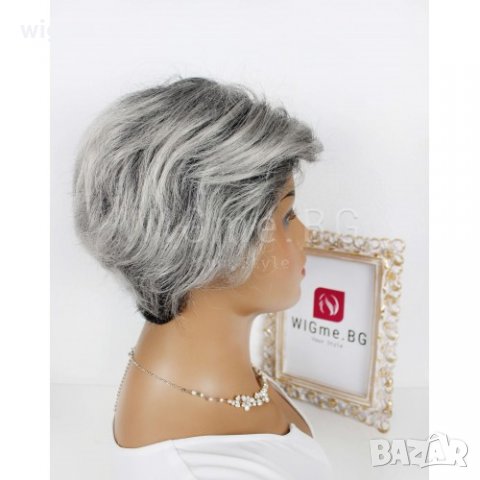 Къса сребристо-черна перука с бретон Ира, снимка 5 - Аксесоари за коса - 33015428