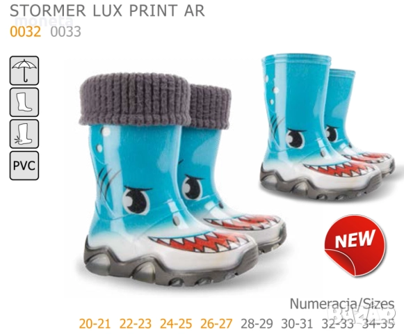 39,90лв (20,40 euro) DEMAR Нови детски Гумени ботуши с Топло чорапче. Размери 20-35. АКУЛА, снимка 2 - Детски боти и ботуши - 51686642