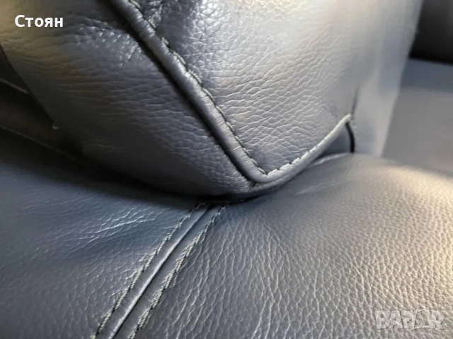 Син кожен фотьойл с електрически релаксиращ механизъм, снимка 12 - Дивани и мека мебел - 52010940