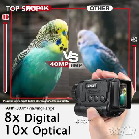 Монокуляр за нощно виждане 4K GeowFiiTech с дисплей, снимка 6 - Камери - 48521785