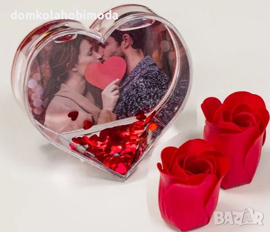 Сърце с рамка за снимка, С конфети и чечност,9,5х4х9,5 см, снимка 3 - Романтични подаръци - 39440725