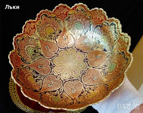 Бронзова фруктиера 720 гр.,клетъчен емайл. , снимка 3 - Антикварни и старинни предмети - 37120926