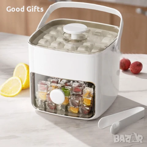 Контейнер за лед с 3 нива и натискащ механизъм – Кутия с форма за кубчета, капак и щипка, снимка 8 - Други стоки за дома - 51060969