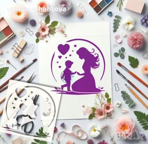 Майка с дете в кръг шаблон стенсил за декорация на торта скрапбукинг дърво текстил , снимка 5 - Други - 52741956