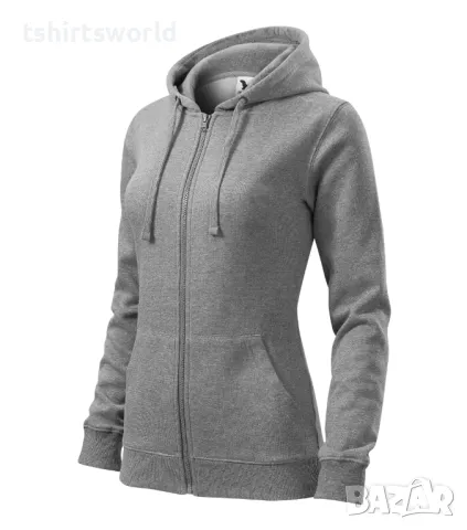 Нов дамски суичър с ЦИП и качулка в цвят тъмносив меланж, снимка 2 - Суичъри - 47978858