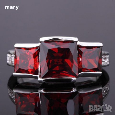 позлатен дамски пръстен с гранат, снимка 2 - Пръстени - 19325923