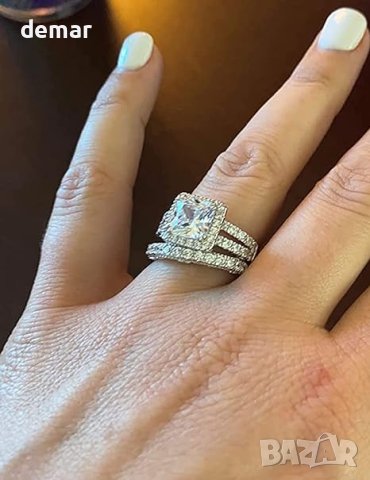 SweetJewКомплект сребърни сватбени пръстени за жени с кубичен цирконий, снимка 6 - Пръстени - 43581805