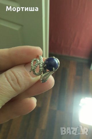 Авторски сребърен пръстен с лазурит , снимка 3 - Пръстени - 28760857
