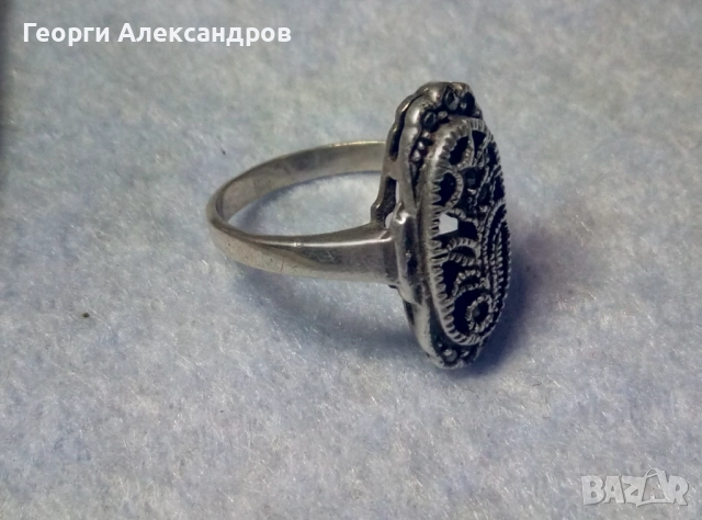 Стар Английски Скъпоценен СРЕБЪРЕН ПРЪСТЕН Сребро 925 с МАРКАЗИТИ, снимка 2 - Пръстени - 52688373
