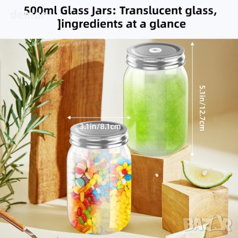 Hiyorsoa Комплект стъклени буркани с херметически капаци 500 мл 6 броя, снимка 3 - Аксесоари за кухня - 43946942